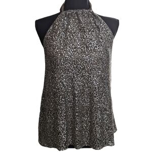 Hale Bob Silk Wool Layered Sheer Chiffon Halter Taupe Tank Top Size S